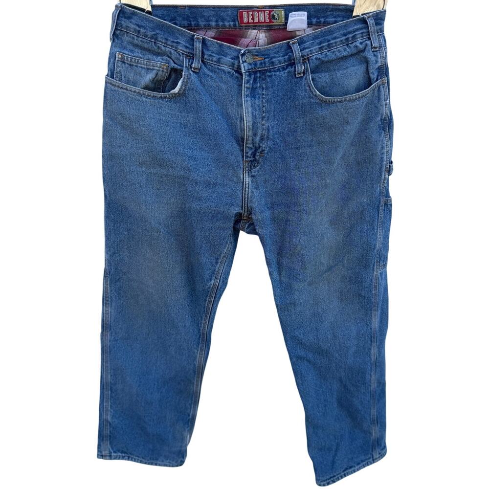 VTG Berne Flannel Lined Blue Red Carpenter Jean 36x30 Workwear  100% Cotton Pant